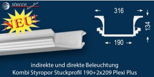 U-Profil für Kombi Beleuchtung Dortmund 190+2x209 PLEXI PLUS