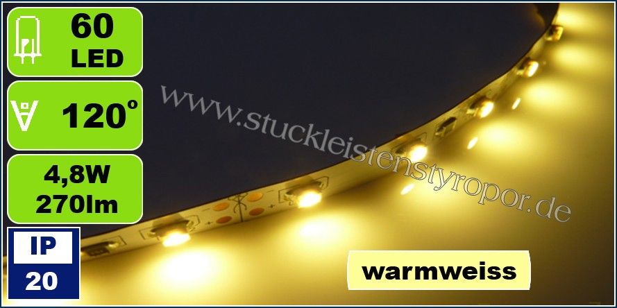 LED Streifen 3528 SMD 60 LEDs  warmweiß 4,8 W/m IP20