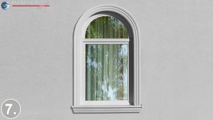 Rundbogenfenster mit Zierleiste Ankara 108 und flexibler Stuckleiste Ankara 108 sowie Fensterbankprofil Nürnberg 124