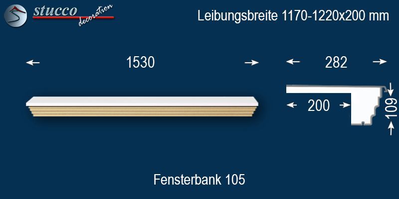 Komplette Fensterbank Idaho 105 1170-1220-200
