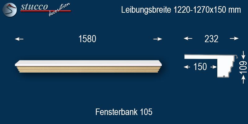 Komplette Fensterbank Idaho 105 1220-1270-150