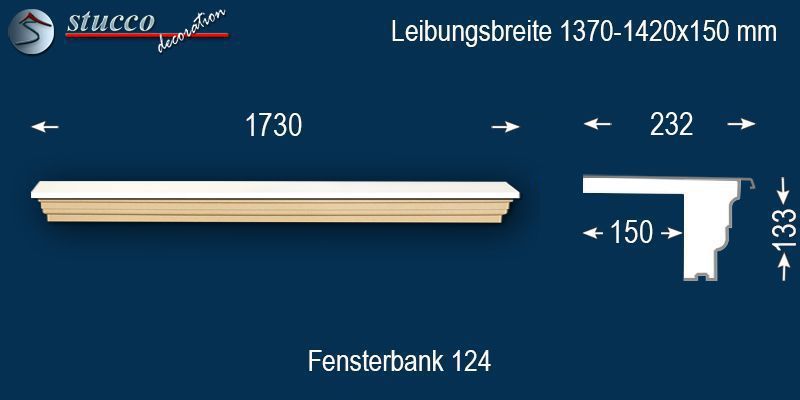 Komplette Fensterbank Nürnberg 124 1370-1420-150