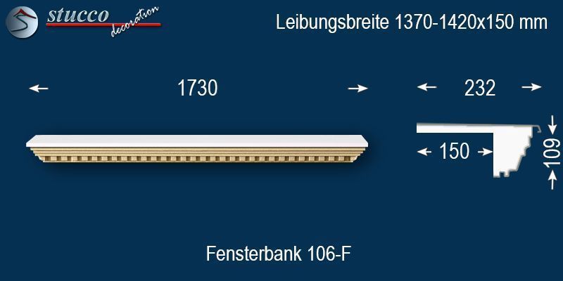 Komplette Fensterbank Jakarta 106-F 1370-1420-150