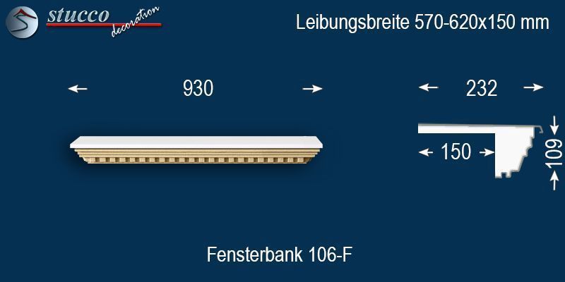 Komplette Fensterbank Jakarta 106-F 570-620-150