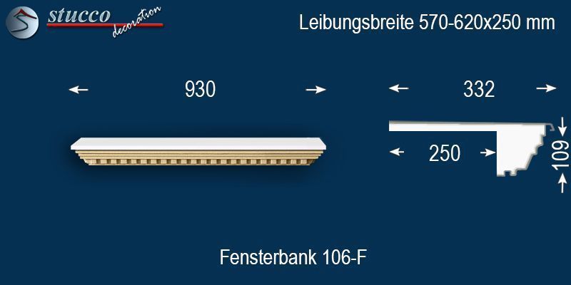 Komplette Fensterbank Jakarta 106-F 570-620-250