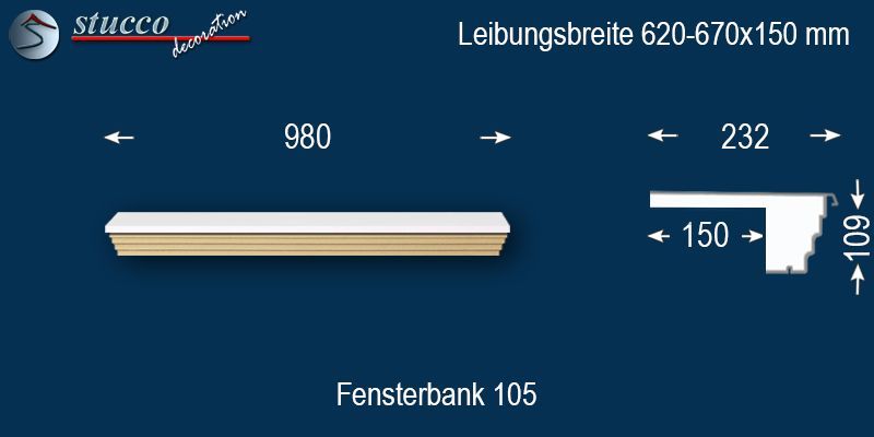 Komplette Fensterbank Idaho 105 620-670-150