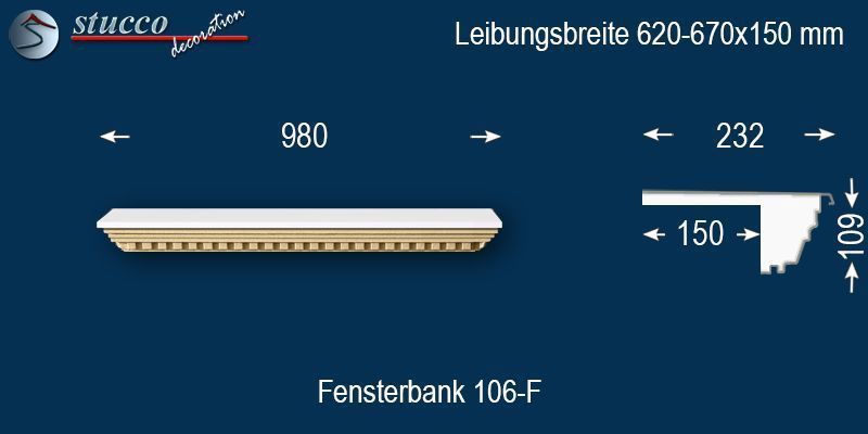 Komplette Fensterbank Jakarta 106-F 620-670-150