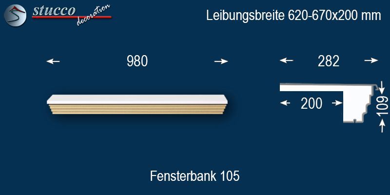 Komplette Fensterbank Idaho 105 620-670-200