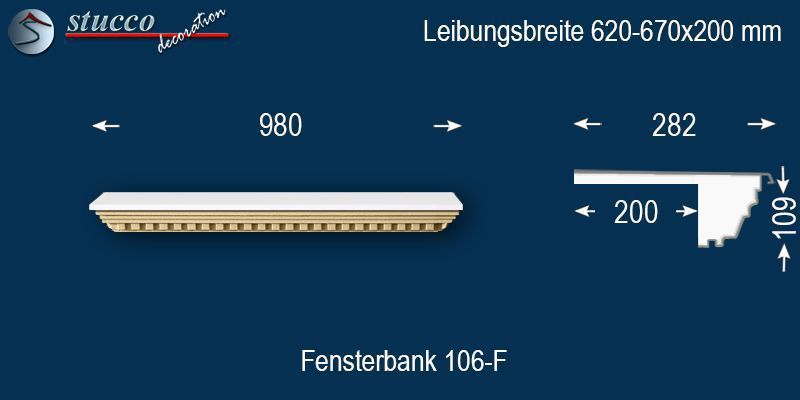 Komplette Fensterbank Jakarta 106-F 620-670-200