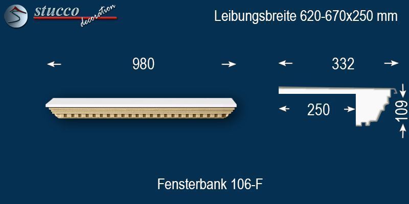 Komplette Fensterbank Jakarta 106-F 620-670-250
