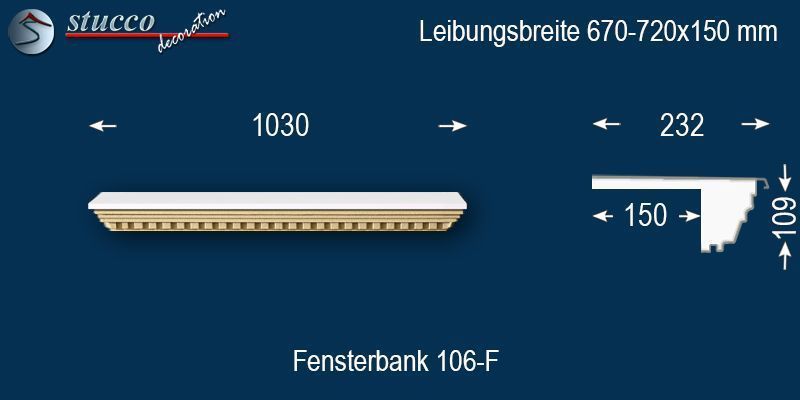 Komplette Fensterbank Jakarta 106-F 670-720-150