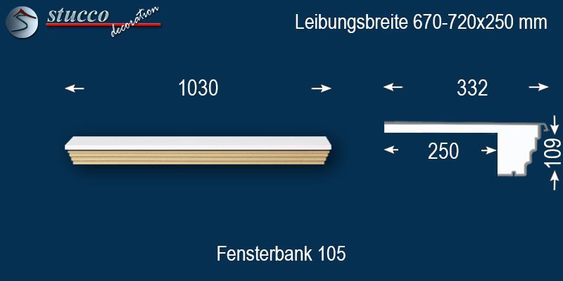 Komplette Fensterbank Idaho 105 670-720-250