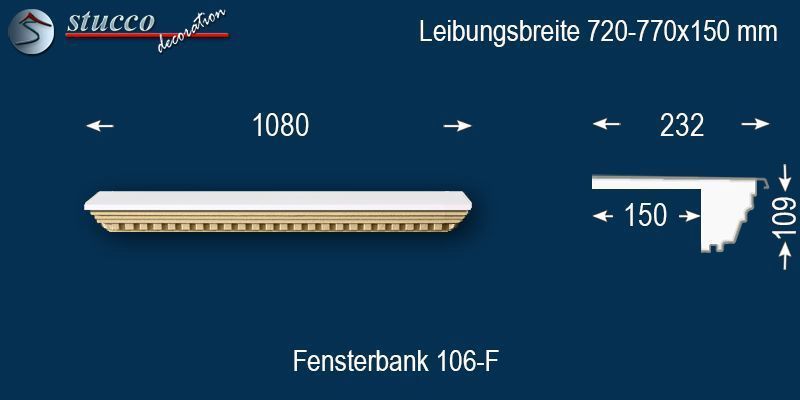 Komplette Fensterbank Jakarta 106-F 720-770-150