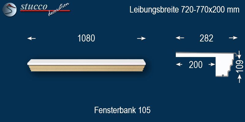 Komplette Fensterbank Idaho 105 720-770-200