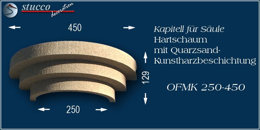 Kapitell für Säule mit Quarzsand-Kunstharzbeschichtung OFMK 250/450