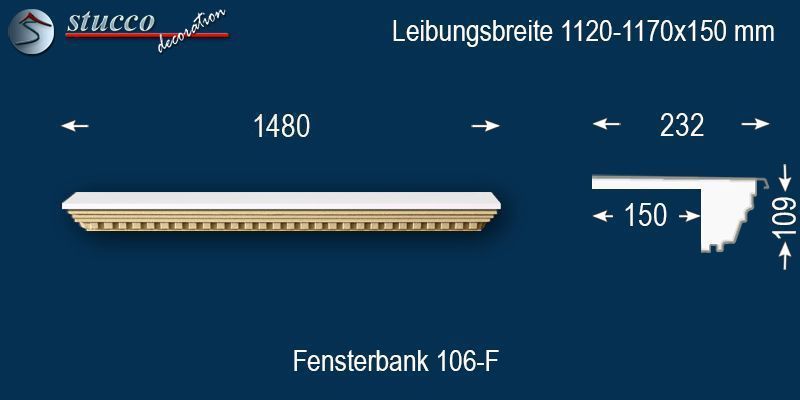 Komplette Fensterbank Meißen 106F 1120-1170-150