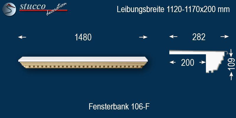 Komplette Fensterbank Plön 106F 1120-1170-200