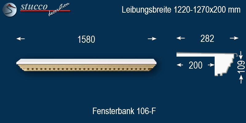 Komplette Fensterbank Freising 106F 1220-1270-200