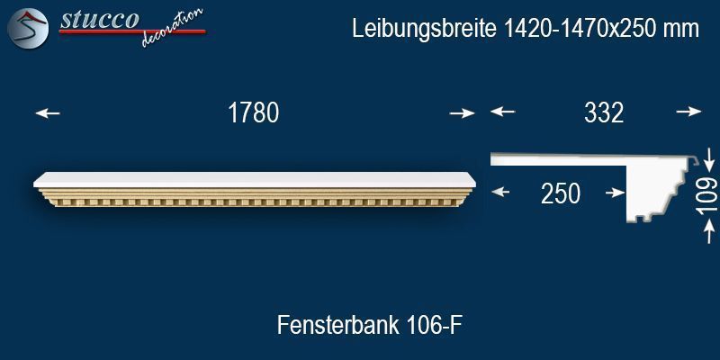 Komplette Fensterbank Bayern 106F 1420-1470-250