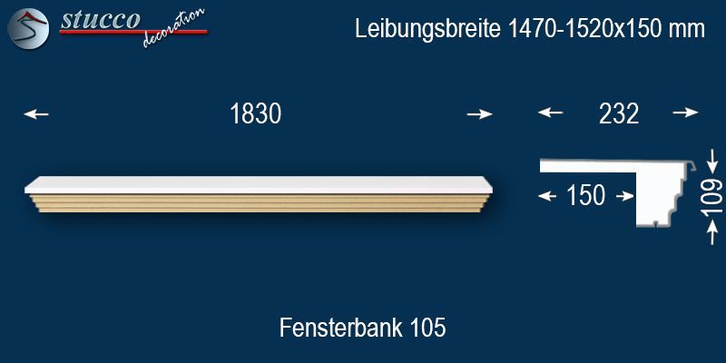 Komplette Fensterbank Mainz 105 1470-1520-150