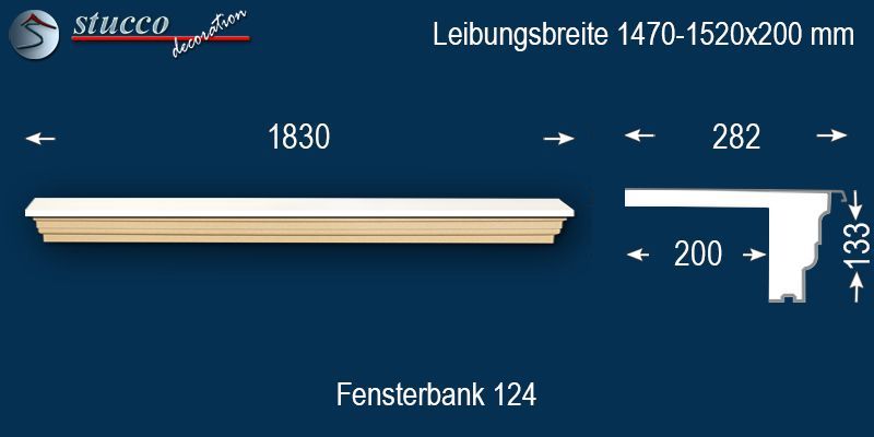 Komplette Fensterbank Neumark 124 1470-1520-200