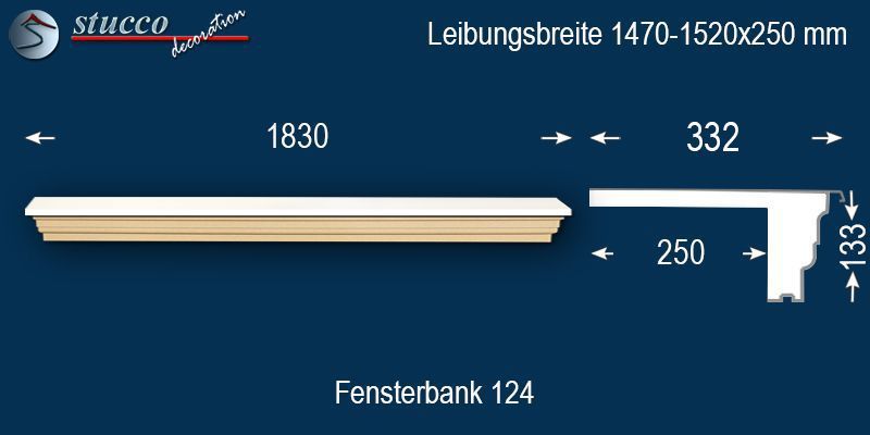Komplette Fensterbank Hertha 124 1470-1520-250