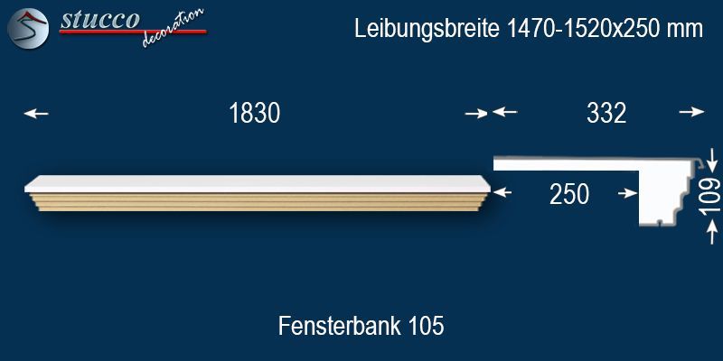 Komplette Fensterbank Rosenheim 105 1470-1520-250
