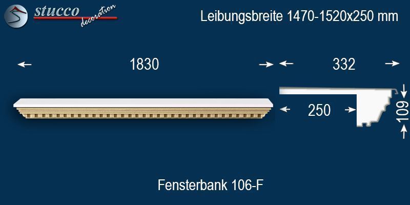 Komplette Fensterbank Regensburg 106F 1470-1520-250