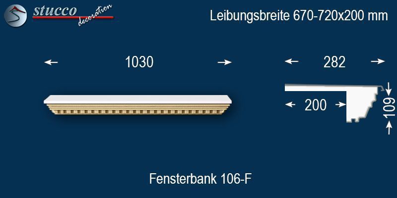 Komplette Fensterbank Gefell 106F 670-720-200