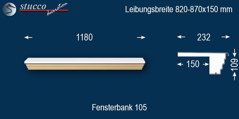 Komplette Fensterbank Delbrück 105 820-870-150