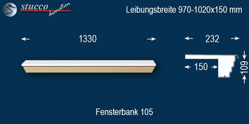 Komplette Fensterbank Brehna 105 970-1020-150