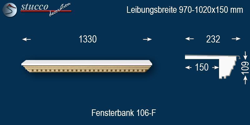 Komplette Fensterbank Landshut 106F 970-1020-150