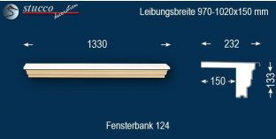 Komplette Fensterbank Kassel 124 970-1020-150