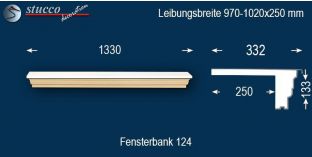 Komplette Fensterbank Mainz 124 970-1020-250