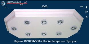 LED Deckenlampe Bayern 10/1000x500-2 mit Stuck und LED Spotlampen