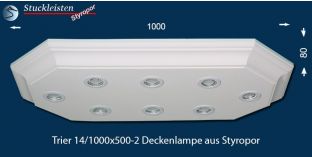 LED Deckenlampe Trier 14/1000x500-2 mit Stuck und LED Spotlampen