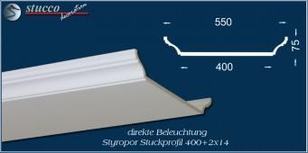 Stuckleiste für direkte Beleuchtung mit LED Spotlampen Trier 400+2x14