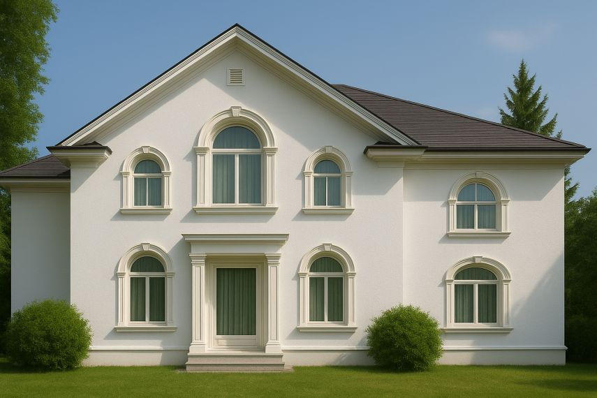 Kombinierbare Stuckprofile für eine harmonische Fassadengestaltung II – Außenstuck mit dem Stuckmuster Ankara 108 für geschwungene Fassadenelemente