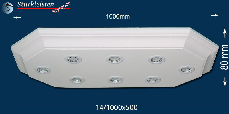 LED Deckenlampe Trier 14/1000x500-2 mit Stuck und LED Spotlampen
