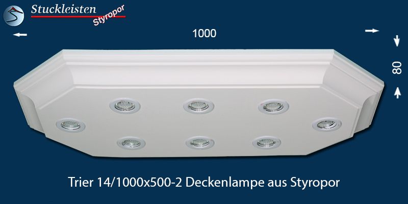 LED Deckenlampe Trier 14/1000x500-2 mit Stuck und LED Spotlampen