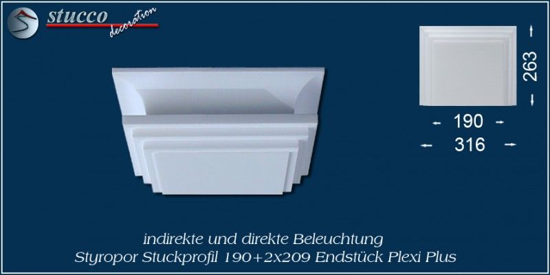 Endstück zur U-Profil LED Stuckleiste Dortmund 190+2x209