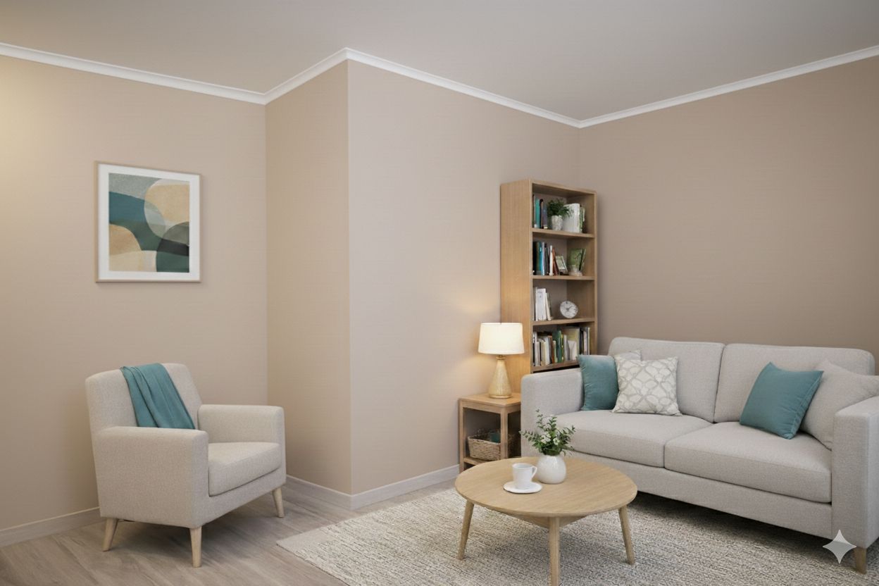 schlichtes Wohnzimmer mit Styroporstuck Monaco 01 schlichtes Wohnzimmer mit Styroporstuck Monaco 01