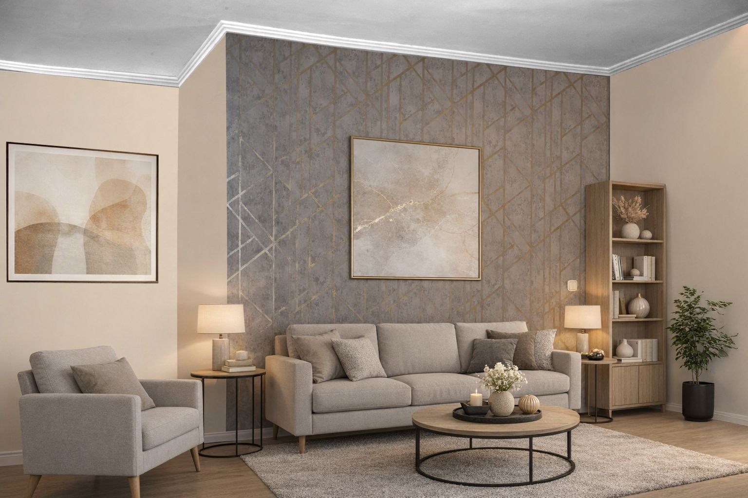 Stilvolles Wohnzimmer mit Stuckleisten aus Styropor