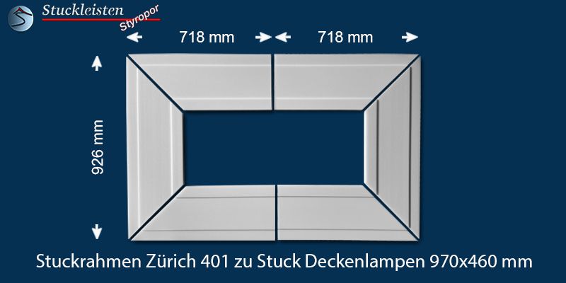 Stuckrahmen Zürich 401 zu Stuck Deckenlampen mit den Maßen 970x460 mm