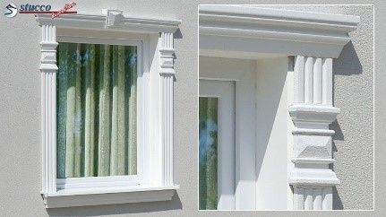 Ornamente aus Styroporstuck an der Fensterumrandung