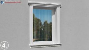 Attraktive Stuck Fensterumrandung mit Zinnenmuster und kanneliertem Fassadenprofil