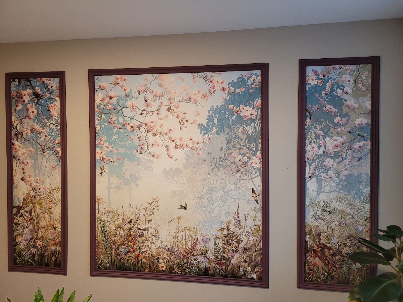Triptychon als Wandschmuck – Rahmen aus Zierleiste Rotterdam 55 und deren Eckelementen