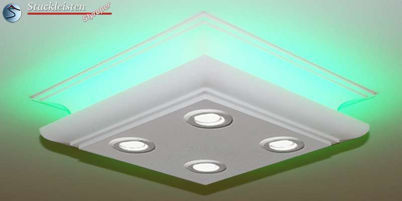 Styropor Stuckleuchte Augsburg 304-205 mit installierten LED Leuchtmitteln Styropor Stuckleuchte Augsburg 304-205 mit installierten LED Leuchtmitteln