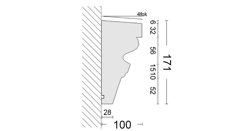 Querschnittzeichnung vom Stuckprofil Ostbayern 163 Querschnittzeichnung vom Stuckprofil Ostbayern 163