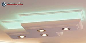 Deckenleuchte mit Stuckmuster München 205, warmweißen LED Spots und kaltweißem LED Strip Deckenleuchte mit Stuckmuster München 205, warmweißen LED Spots und kaltweißem LED Strip